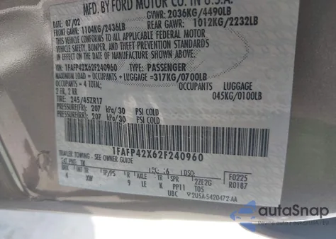 2002 Ford Mustang Gt из США, поврежденный, VIN 1FAFP42X62F240960